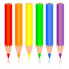 Image showing Set of colored pencil, a rainbow pencil near, vector illustratio