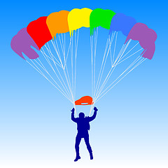 Image showing Skydiver, silhouettes a rainbow parachuting vector illustration