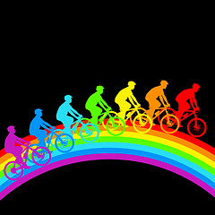 Image showing Silhouette of a cyclist a rainbow male.  vector illustration.