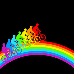 Image showing Silhouette of a cyclist a rainbow male.  vector illustration.