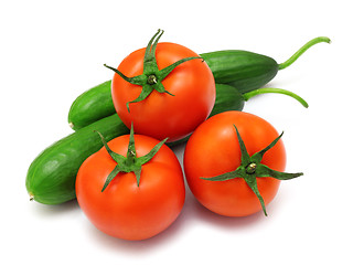 Image showing Tomato and cucumber isolated on white