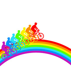 Image showing Silhouette of a cyclist a rainbow male.  vector illustration.