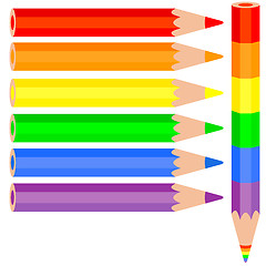Image showing Set of colored pencil, a rainbow pencil near, vector illustratio