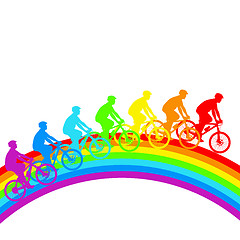 Image showing Silhouette of a cyclist a rainbow male.  vector illustration.