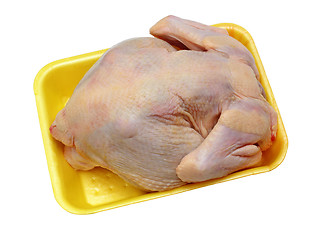 Image showing hen ready to preparation on a yellow substrate