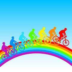 Image showing Silhouette of a cyclist a rainbow male.  vector illustration.