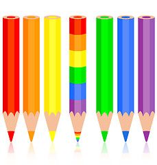 Image showing Set of colored pencil, a rainbow pencil near, vector illustratio