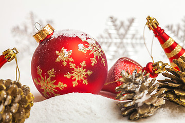 Image showing Christmas ball with red bow and ribbon