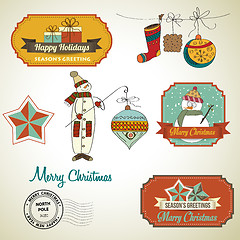 Image showing Collection of vintage Christmas decorative elements and labels