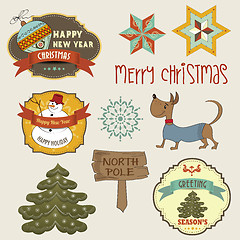 Image showing Collection of vintage Christmas decorative elements and labels