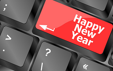 Image showing happy new year message, keyboard enter key button