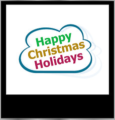 Image showing happy christmas holidays word on cloud, isolated photo frame