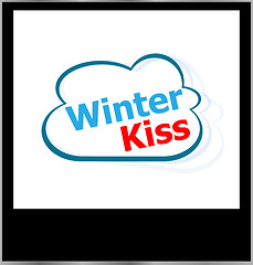 Image showing winter kiss word on cloud, isolated photo frame