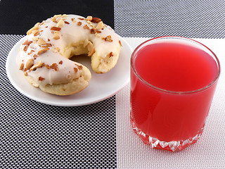 Image showing sweet cake with fresh cherry juice