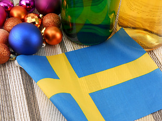Image showing Sweden flag with christmas decoration, new year card