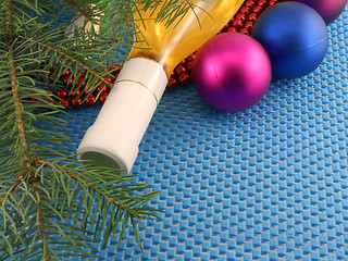 Image showing champagne and balls as a New Year decoration, winter holidays