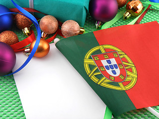 Image showing portugal flag with christmas decoration, new year card