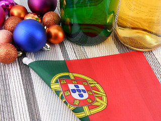 Image showing portugal flag with christmas decoration, new year card