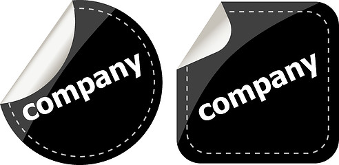 Image showing company word on black stickers button set, label