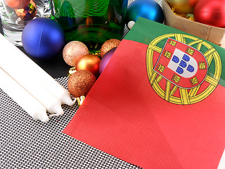 Image showing portugal flag with christmas decoration, new year card