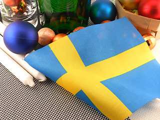 Image showing Sweden flag with christmas decoration, new year card