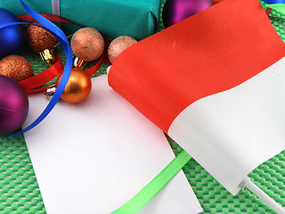 Image showing Monaco flag with christmas decoration, new year card