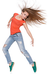 Image showing Woman hip hop dancer over white background