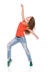 Image showing Woman hip hop dancer over white background