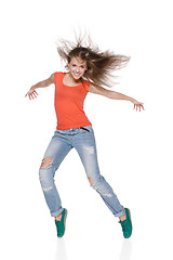 Image showing Woman hip hop dancer over white background