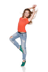 Image showing Woman hip hop dancer over white background