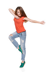 Image showing Woman hip hop dancer over white background