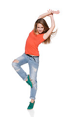 Image showing Woman hip hop dancer over white background