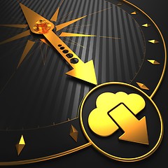 Image showing Golden Cloud Icon on Black Compass.