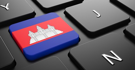 Image showing Cambodia - Flag on Button of Black Keyboard.