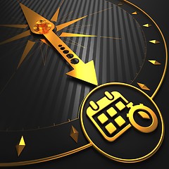 Image showing Golden Calendar with Stopwatch on Black Compass.