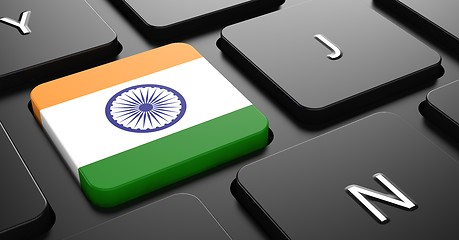 Image showing India - Flag on Button of Black Keyboard.