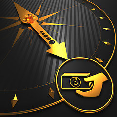 Image showing Golden Icon of Money in the Hand on Black Compass.