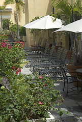 Image showing lounge chairs patio with flowers