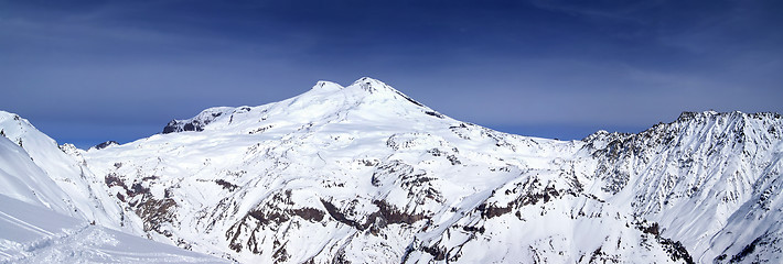 Image showing Panoramic view on mount Elbrus and off-piste slope