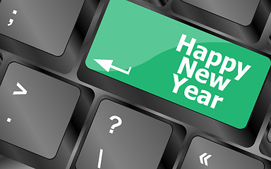 Image showing happy new year message, keyboard enter key button