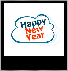 Image showing happy new year word on cloud, isolated photo frame