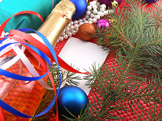 Image showing Christmas decoration and balls, new year tree branch