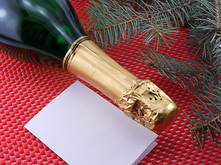 Image showing Bottle of a champagne, new year invitation card