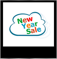 Image showing new year sale word cloud on photo frame, isolated