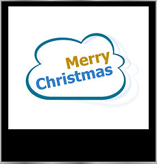 Image showing merry christmas word on cloud, isolated photo frame