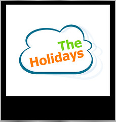 Image showing the holidays word cloud on photo frame, isolated