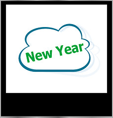 Image showing new year word on cloud, isolated photo frame