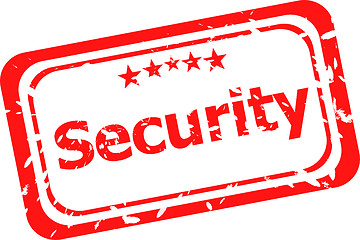 Image showing security on red rubber stamp over a white background