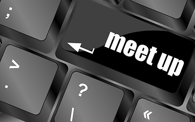 Image showing Meeting (meet up) sign button on keyboard with soft focus