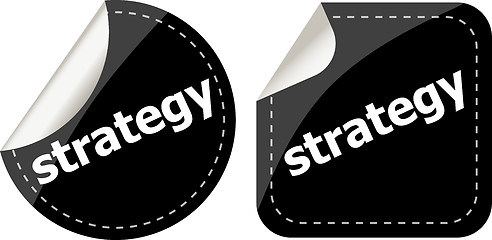 Image showing strategy word on black stickers button set, label